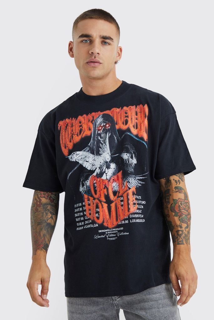 Men's Oversized Grim Reeper Worldwide T-Shirt - Black - L, Black