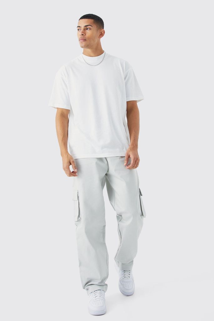 Men's Oversized Heavyweight T-Shirt And Cargo Set - Grey - S, Grey