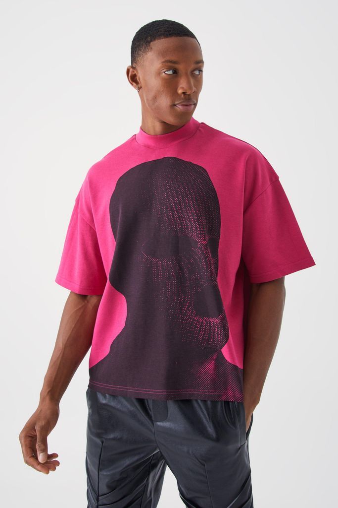 Men's Oversized Boxy Heavyweight Interlock Graphic T-Shirt - Pink - S, Pink
