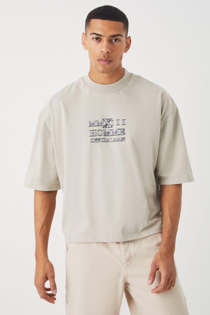 Men's Oversized Boxy Heavyweight Half Sleeve T-Shirt - Beige - S, Beige
