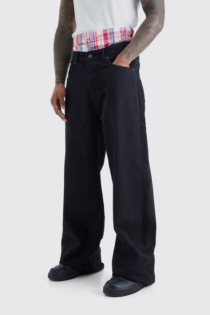 Men's Extreme Baggy Rigid Double Waistband Jeans - Black - 28R, Black