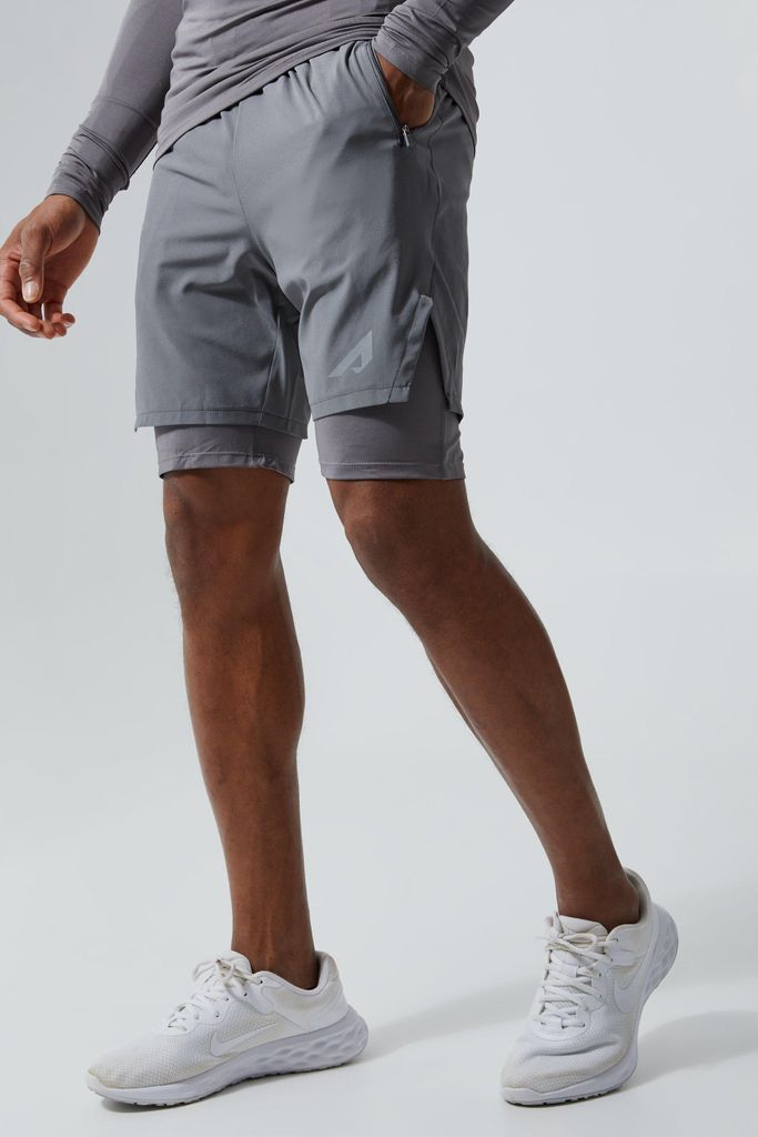 Men's Active 2 In 1 Reflective Shorts - Grey - S, Grey