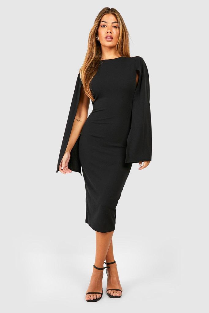 Womens Cape Sleeve Bodycon Midi Dress - Black - 8, Black