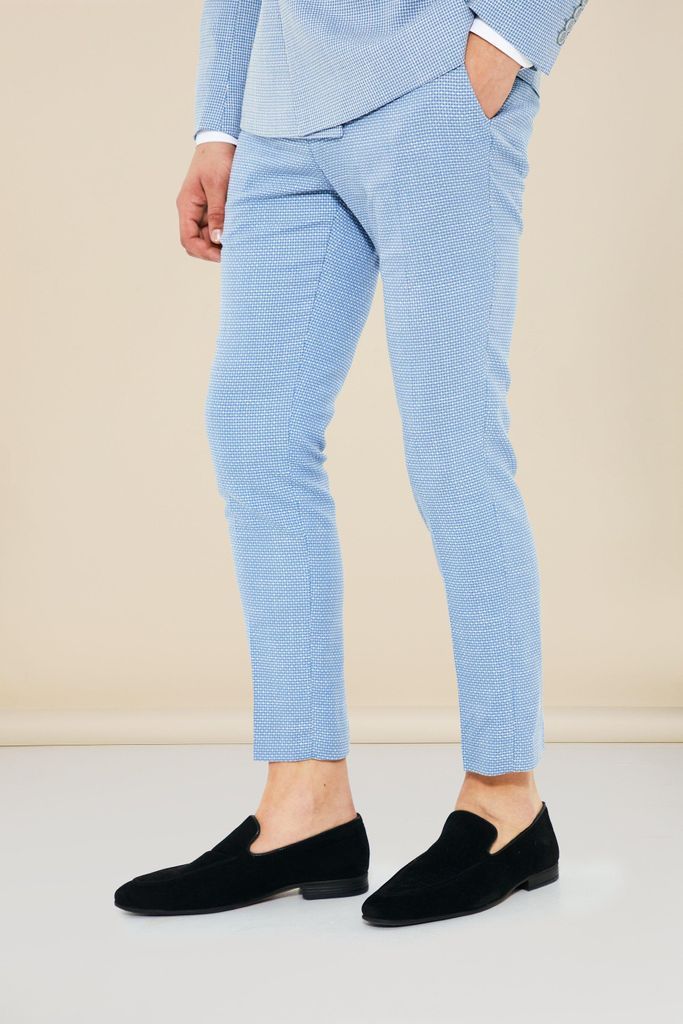 Men's Skinny Textured Crop Suit Trousers - Blue - 36, Blue