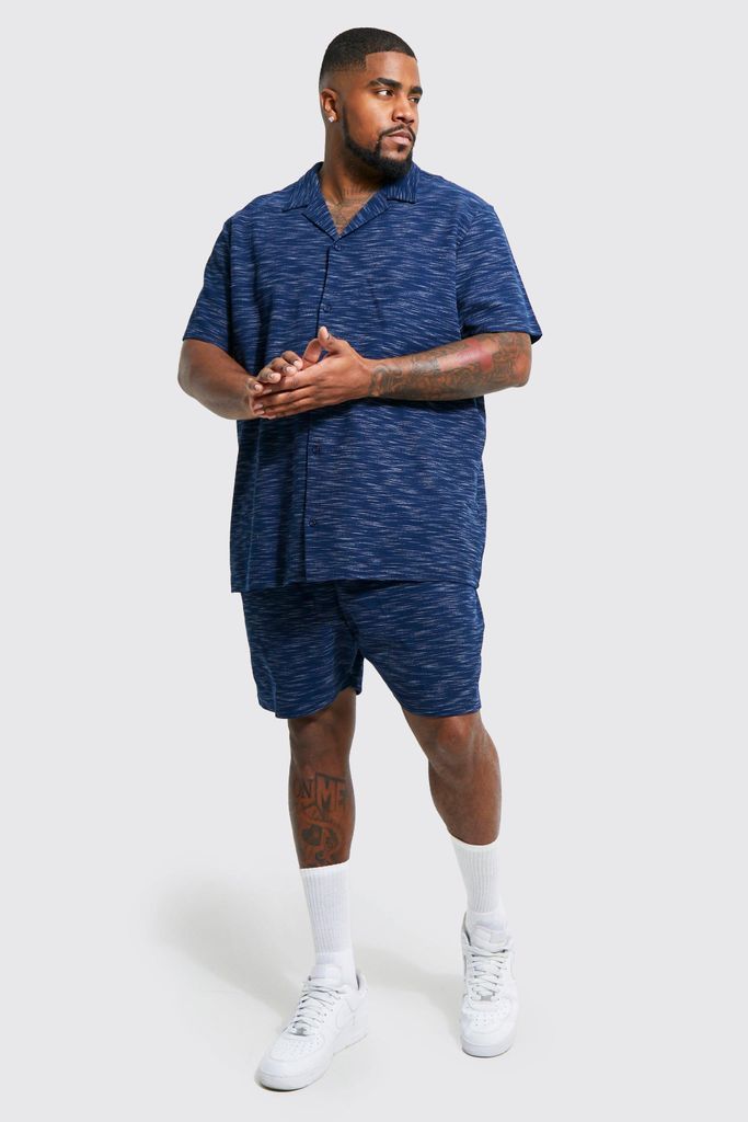 Men's Plus Short Sleeve Waffle Shirt And Short Set - Navy - Xxl, Navy