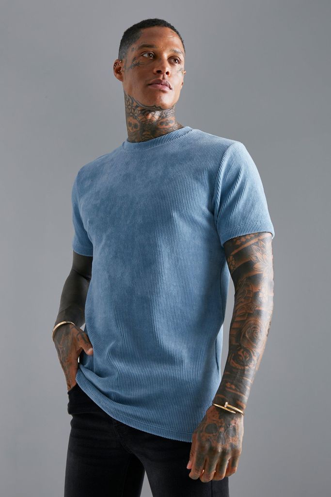 Men's Slim Fit Ribbed Velour T-Shirt - Blue - Xl, Blue