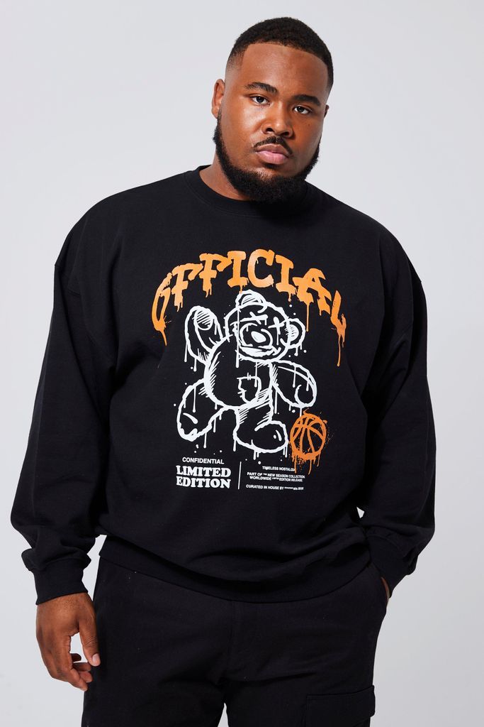 Men's Plus Drip Teddy Print Sweatshirt - Black - Xxxxxl, Black