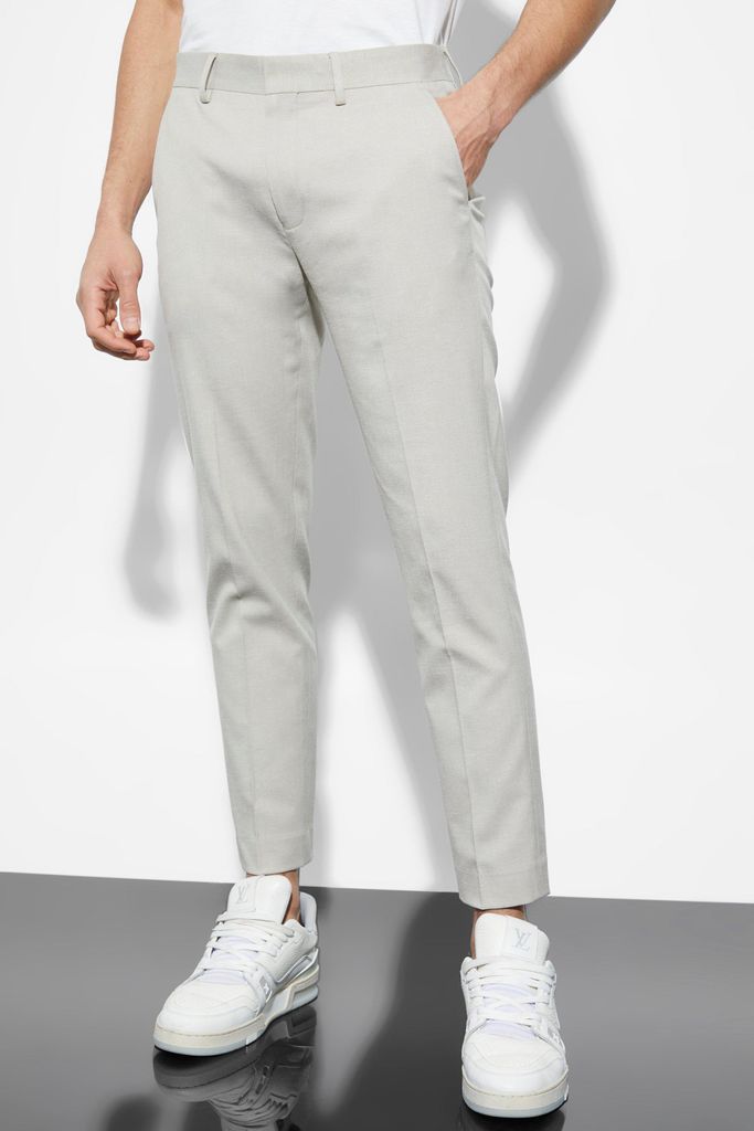 Men's Skinny Linen Crop Suit Trousers - Beige - 28, Beige