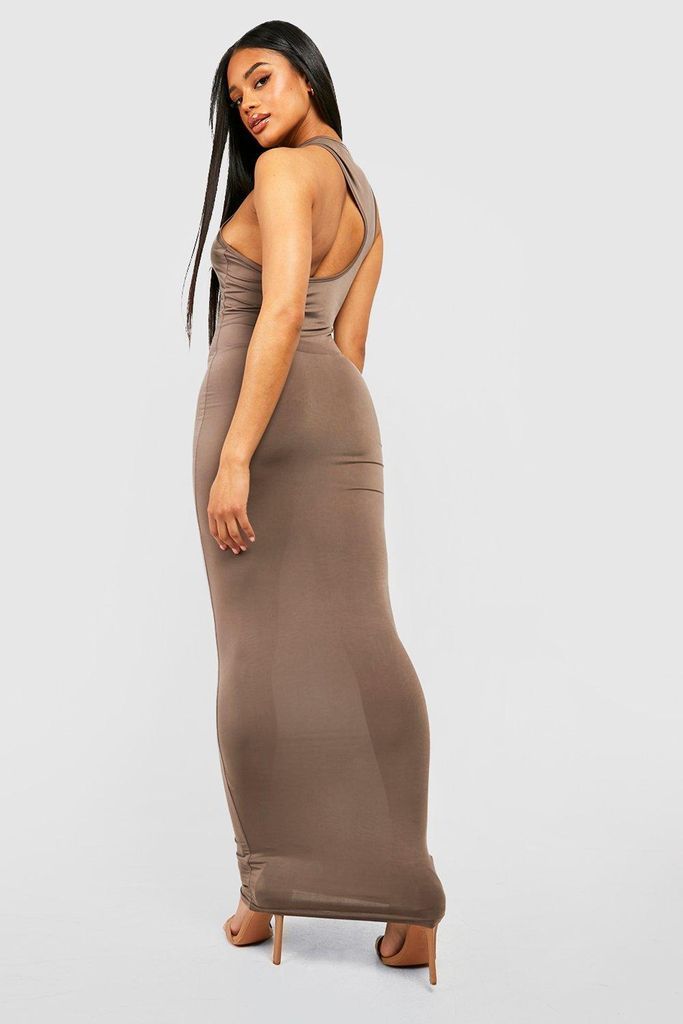 Womens Asymmetric Open Back Maxi Dress - Brown - 12, Brown