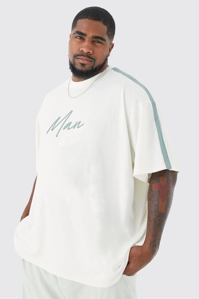 Men's Plus Oversized Man Colour Block T-Shirt - Cream - Xxxl, Cream