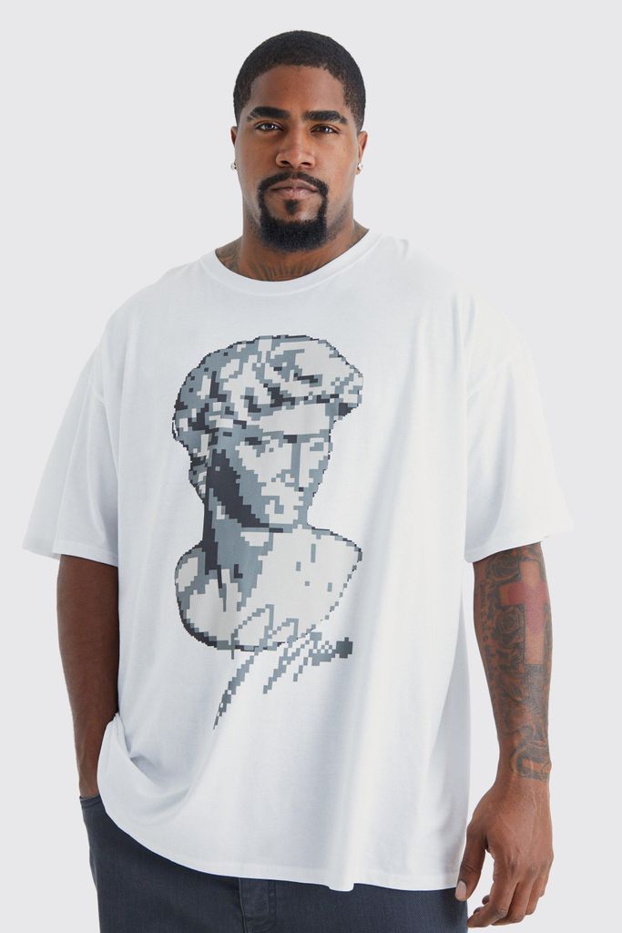 Men's Plus Pixilated Statue Graphic T-Shirt - White - Xxxl, White