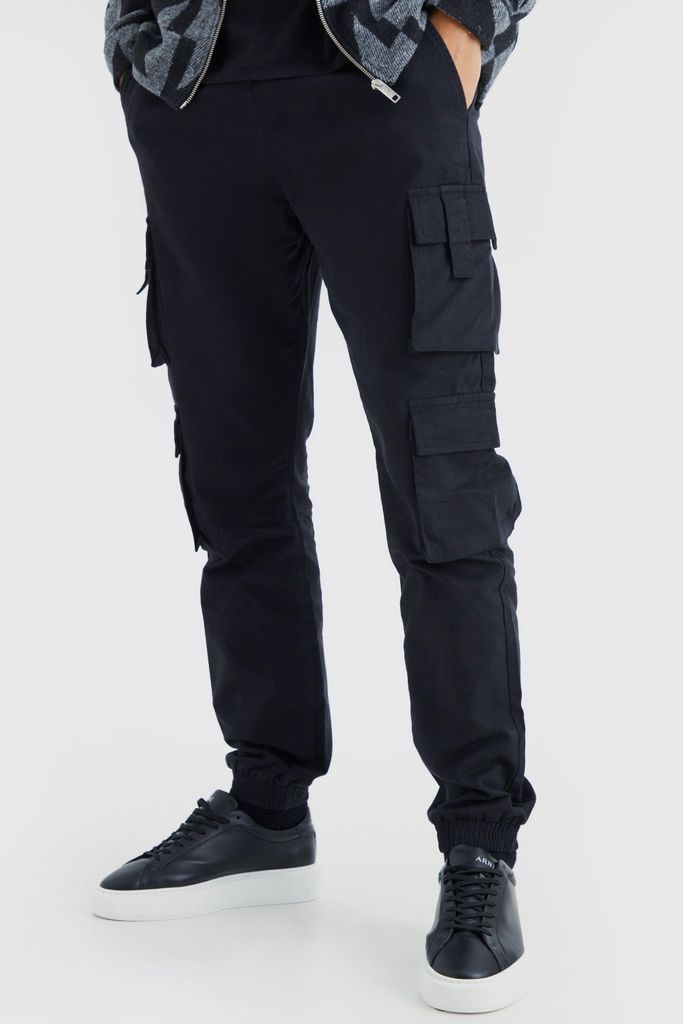 Men's Tall Elastic Waist Multi Cargo Pocket Slim Fit Jogger - Black - S, Black