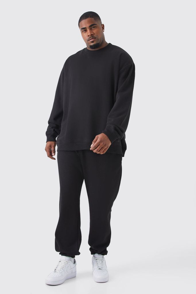 Men's Plus Oversized Sweatshirt Tracksuit - Black - Xxxl, Black