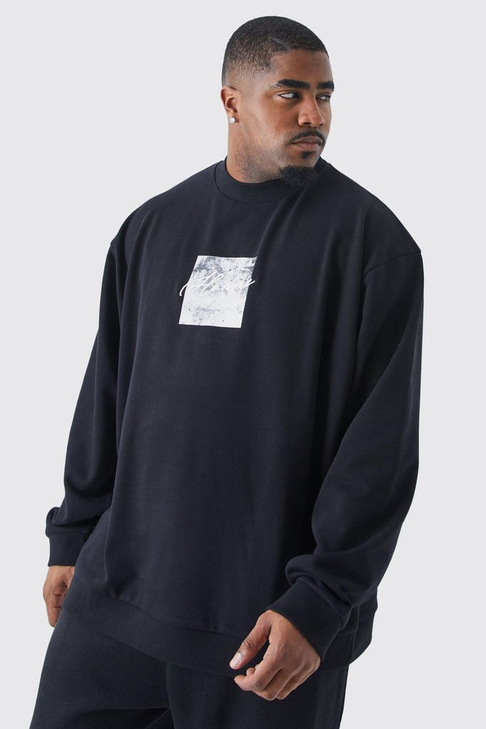Men's Plus Oversized Extended Neck Emboridered Sweatshirt - Black - Xxxl, Black