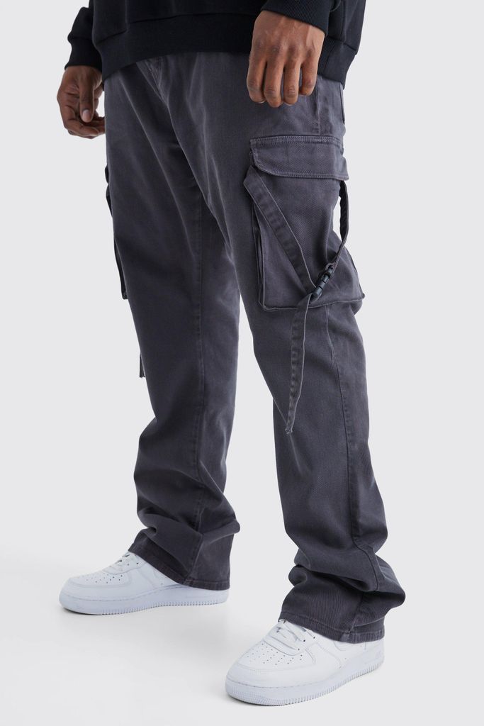 Men's Plus Fixed Waist Slim Stacked Flare Strap Cargo Trouser - Grey - 38, Grey