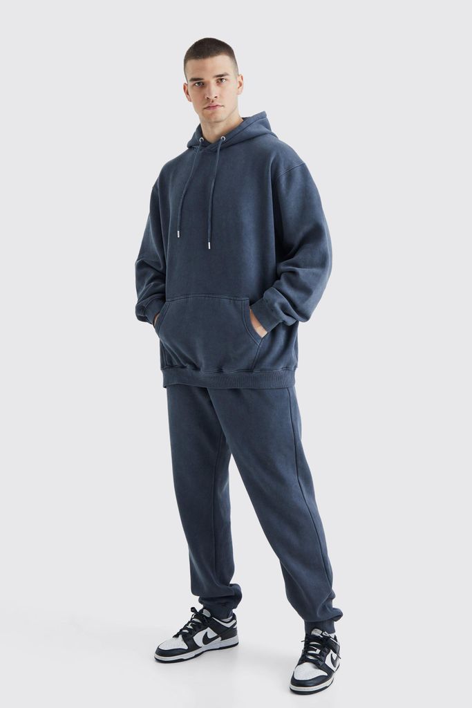 Men's Tall Oversized Washed Hooded Boxy Tracksuit - Grey - S, Grey