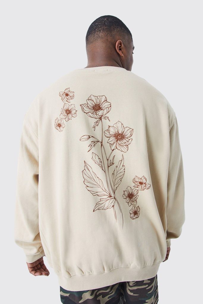 Men's Plus Flower Stencil Graphic Sweatshirt - Beige - Xxxl, Beige