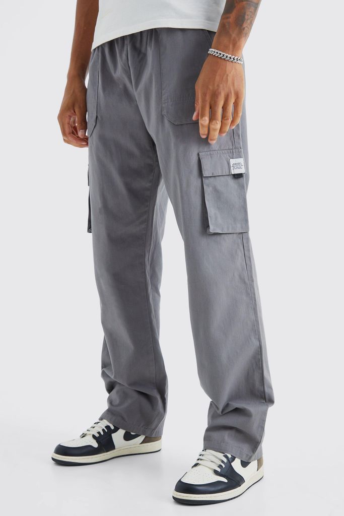 Men's Tall Elastic Waist Relaxed Fit Buckle Cargo Jogger - Grey - S, Grey