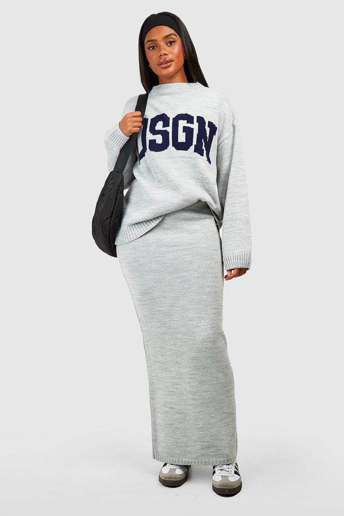 Womens Dsgn Crew Neck Knitted Jumper And Maxi Skirt Set - Grey - S, Grey