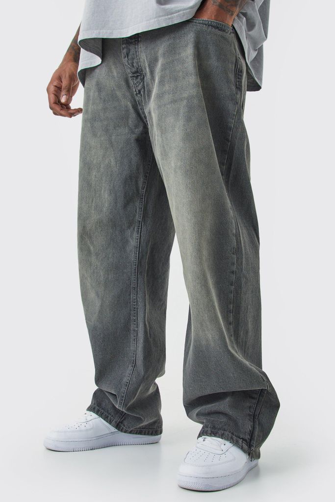 Men's Plus Relaxed Rigid Zip Hem Jeans - Grey - 38, Grey