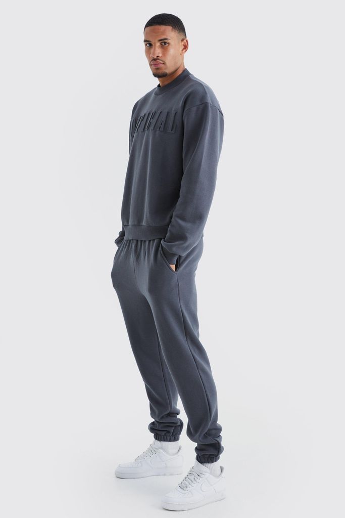 Men's Tall Boxy Official Embossed Sweatshirt Tracksuit - Grey - S, Grey