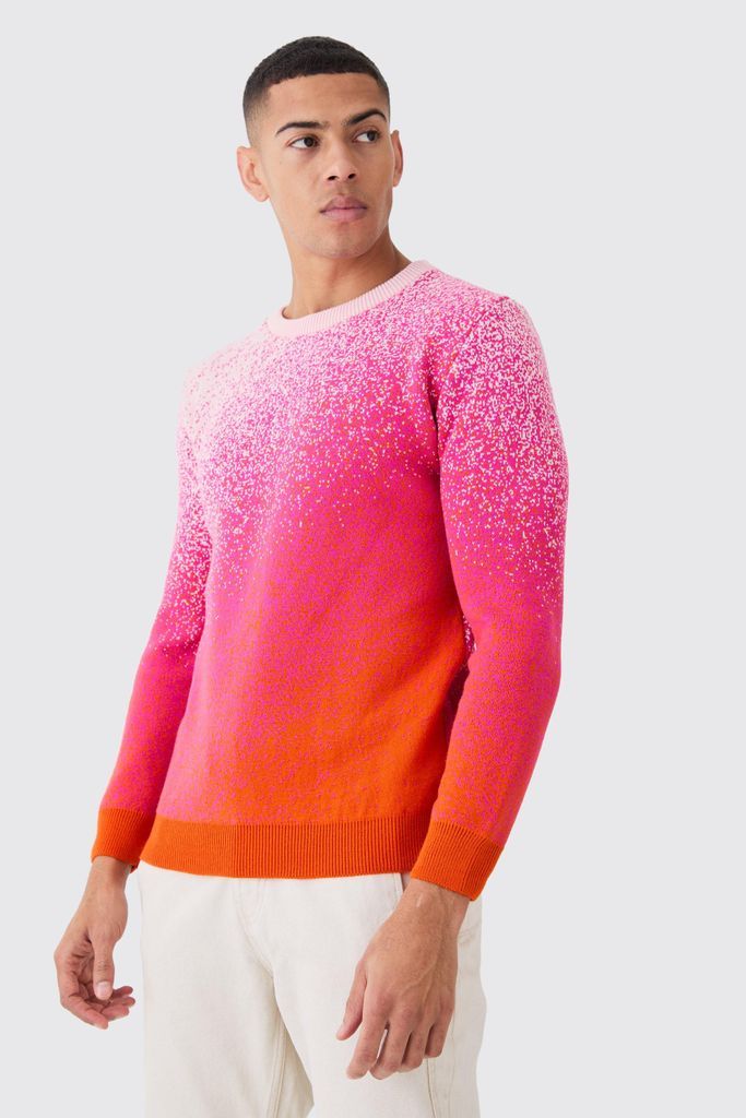 Men's Regular Fit Ombre Knitted Crew Neck - Pink - S, Pink