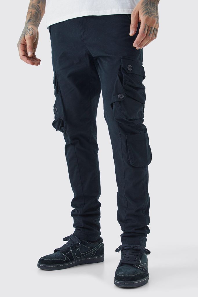Men's Tall Fixed Waist Skinny Stretch Twill Cargo Trouser - Black - 30, Black