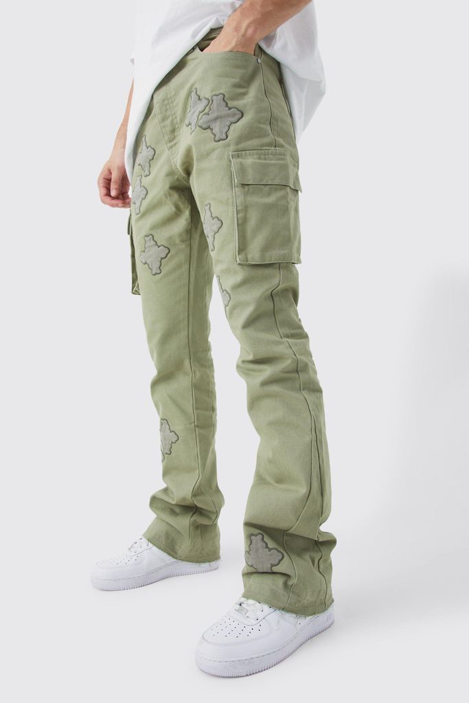Men's Tall Fixed Waist Slim Flare Gusset Applique Cargo Trouser - Green - 30, Green