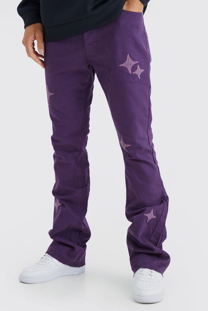 Men's Tall Fixed Waist Slim Flare Gusset Applique Trouser - Purple - 30, Purple