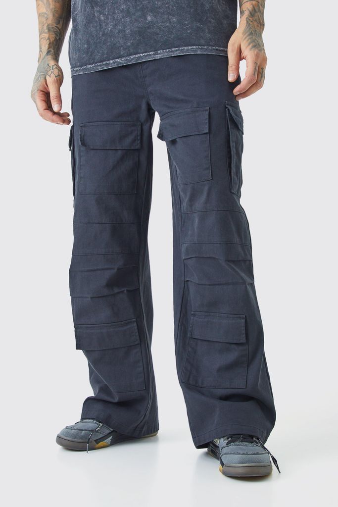 Men's Tall Fixed Waist Wide Leg Twill Cargo Trouser - Black - 30, Black