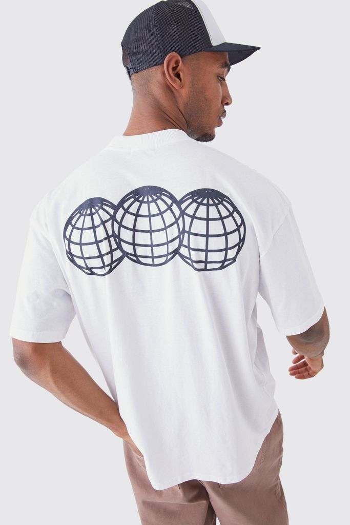 Men's Tall Oversized Globe Back Print T-Shirt - White - S, White