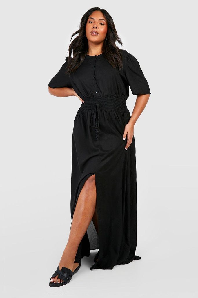 Womens Plus Ruched Waist Maxi Dress - Black - 16, Black