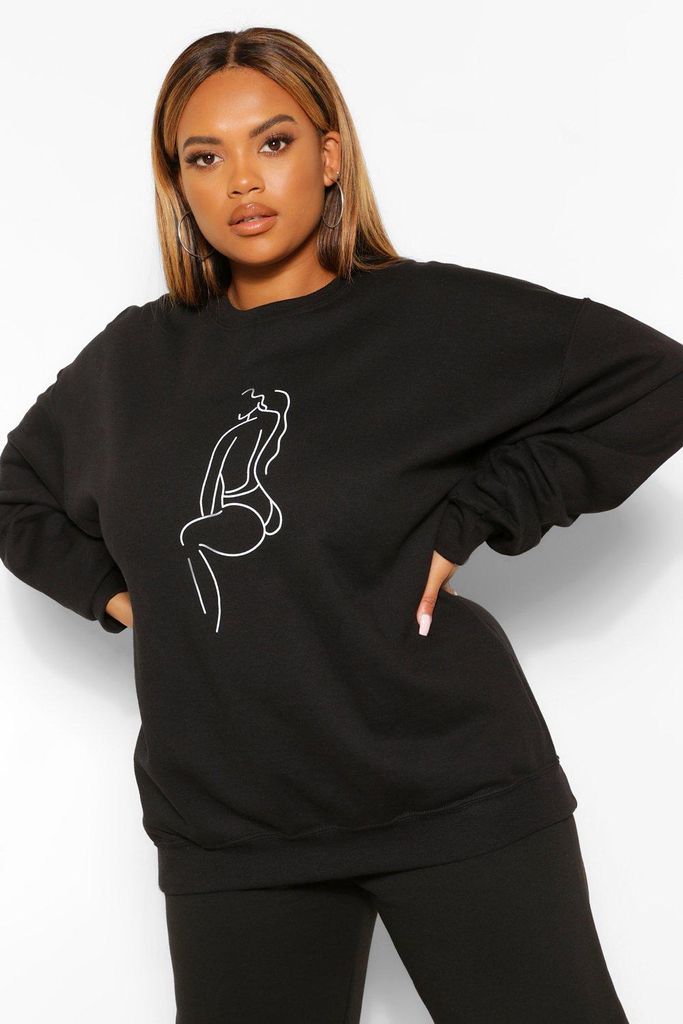 Womens Plus Back Outline Sweatshirt - Black - 18, Black