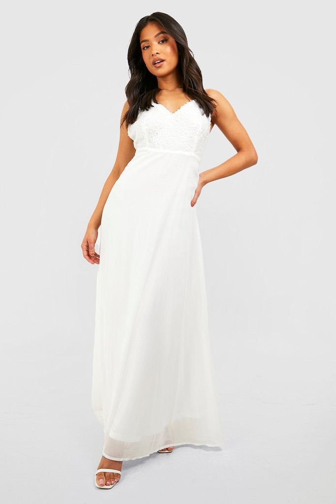 Womens Petite Sequin Woven Maxi Occasion Dress - White - 8, White