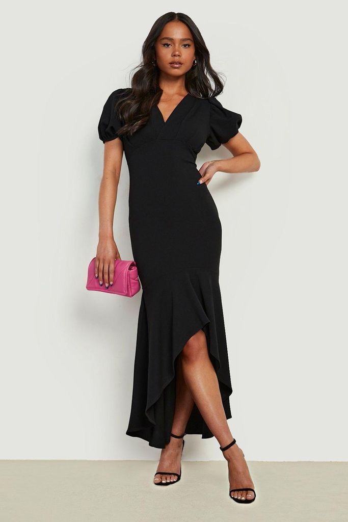 Womens Petite Scuba Wrap Fishtail Maxi Dress - Black - 6, Black