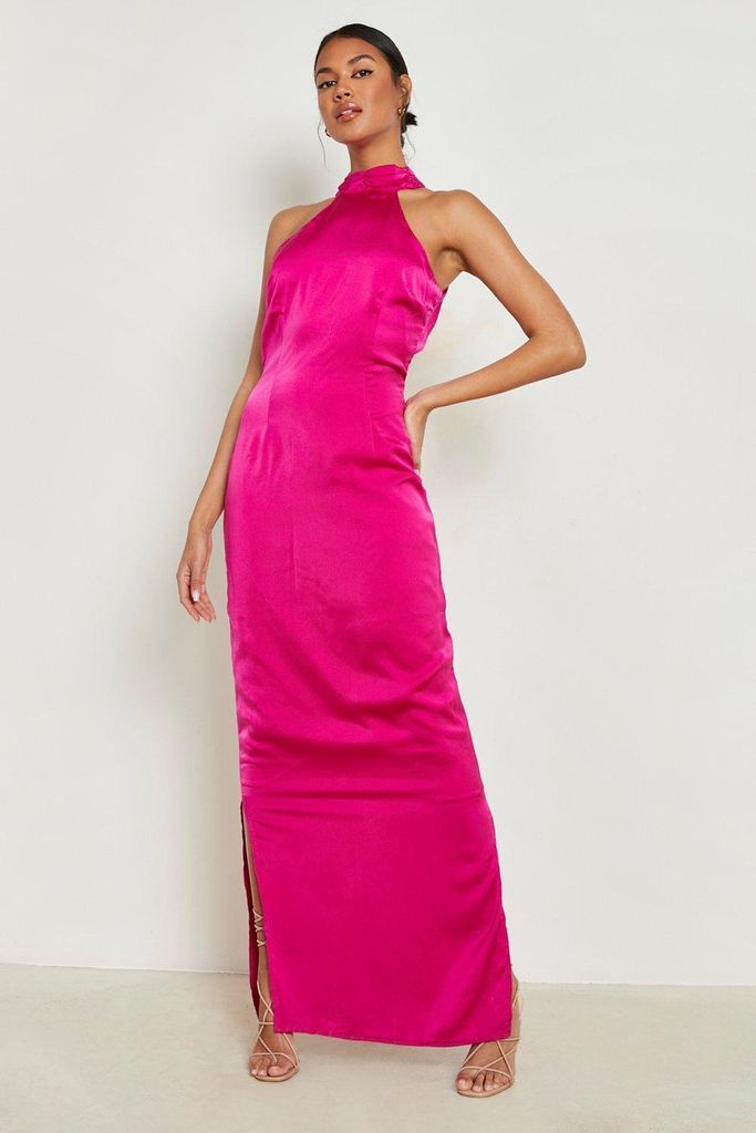 Womens Halterneck Keyhole Back Maxi Dress - Pink - 14, Pink