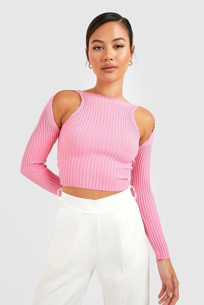 Womens Petite Twist Back Knitted Top - Pink - Xl, Pink