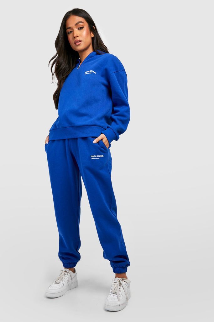 Womens Petite Dsgn Studio Half Zip Sweatshirt Tracksuit - Blue - L, Blue