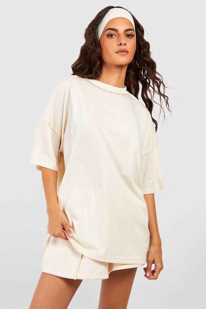 Womens Exposed Seam Detail Oversized T-Shirt - Cream - 6, Cream