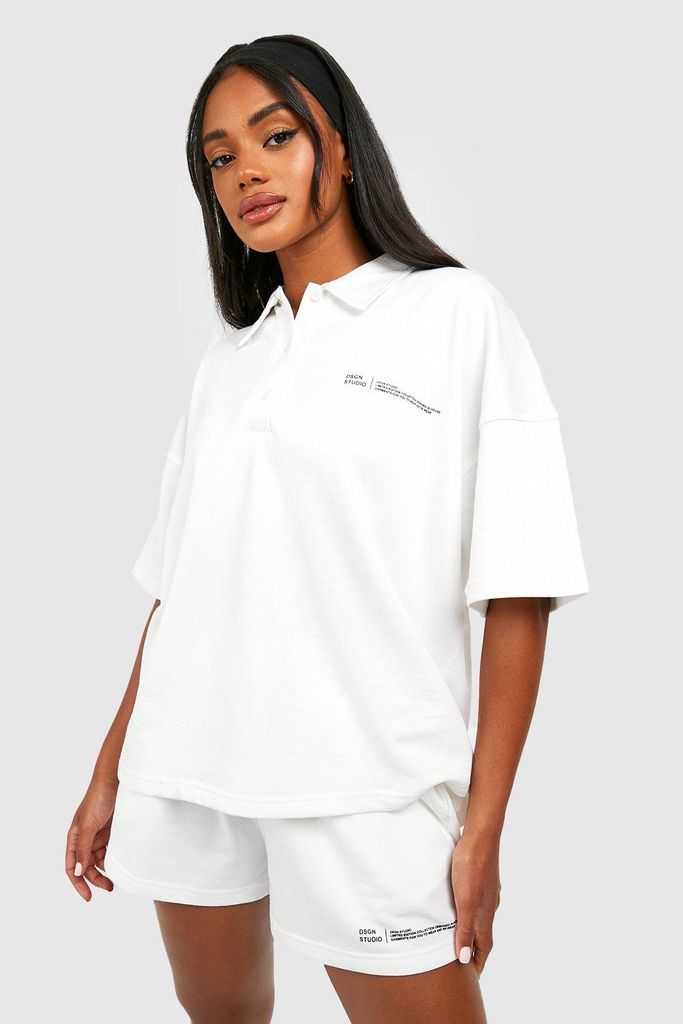 Womens Dsgn Studio Text Print Collared T-Shirt And Short Set - Cream - S, Cream