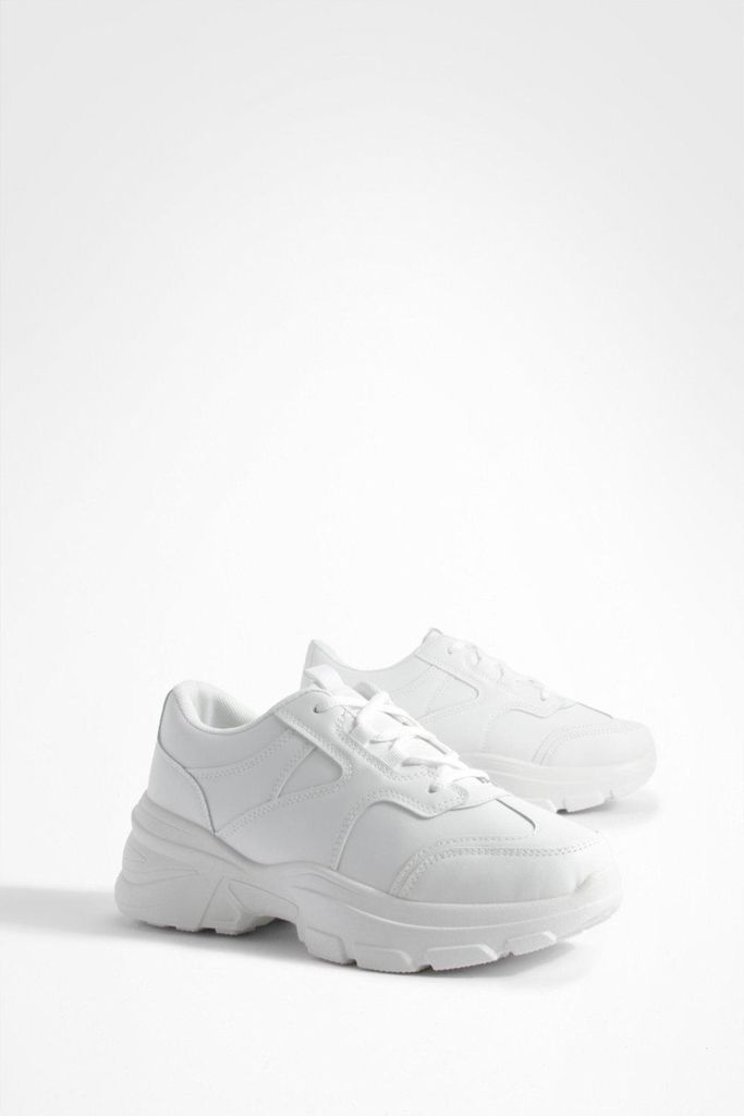 Womens Panel Detail Chunky Trainers - White - 3, White