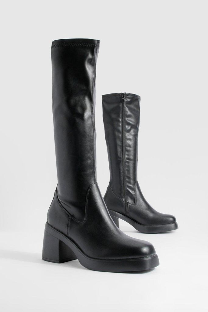 Womens Knee High Platform Boots - Black - 3, Black