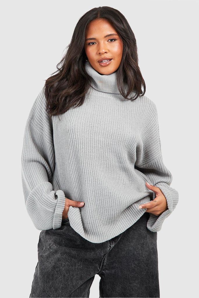 Womens Plus Chunky Roll Neck Oversized Jumper - Grey - 16, Grey