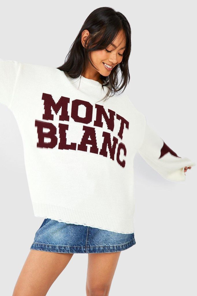 Womens Mont Blanc Knitted Oversized Crew Neck Jumper - White - S, White