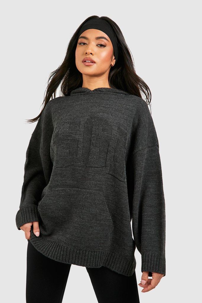 Womens Petite Dsgn Knitted Hoodie - Grey - 6, Grey
