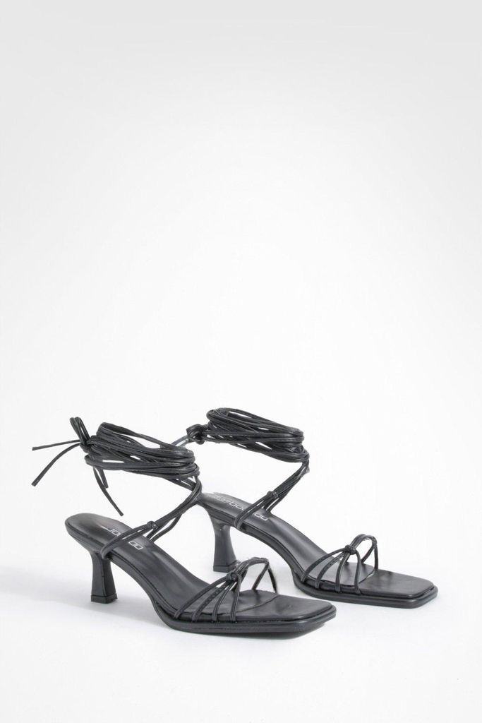 Womens Mini Knot Detail Low Wrap Up Sandals - Black - 3, Black