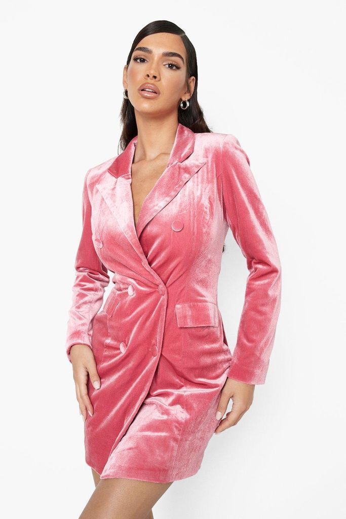 Womens Velvet Double Breasted Blazer Party Dress - Pink - 8, Pink