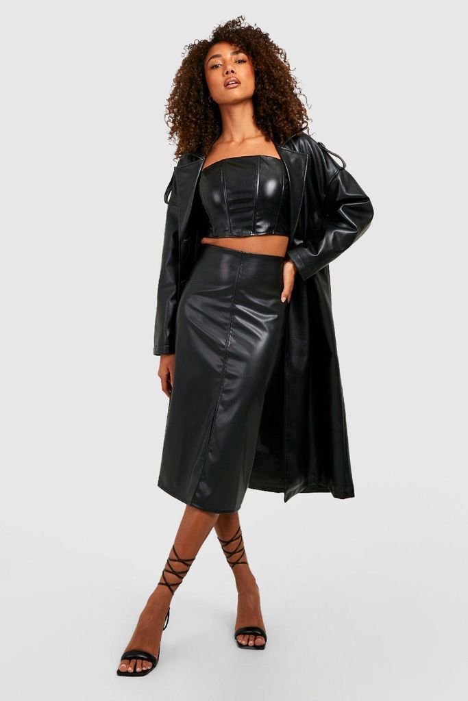 Womens Tall Split Front Pu Midi Skirt - Black - 8, Black