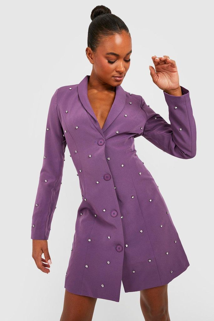 Womens Tall Embellished Blazer Dress - Purple - 12, Purple