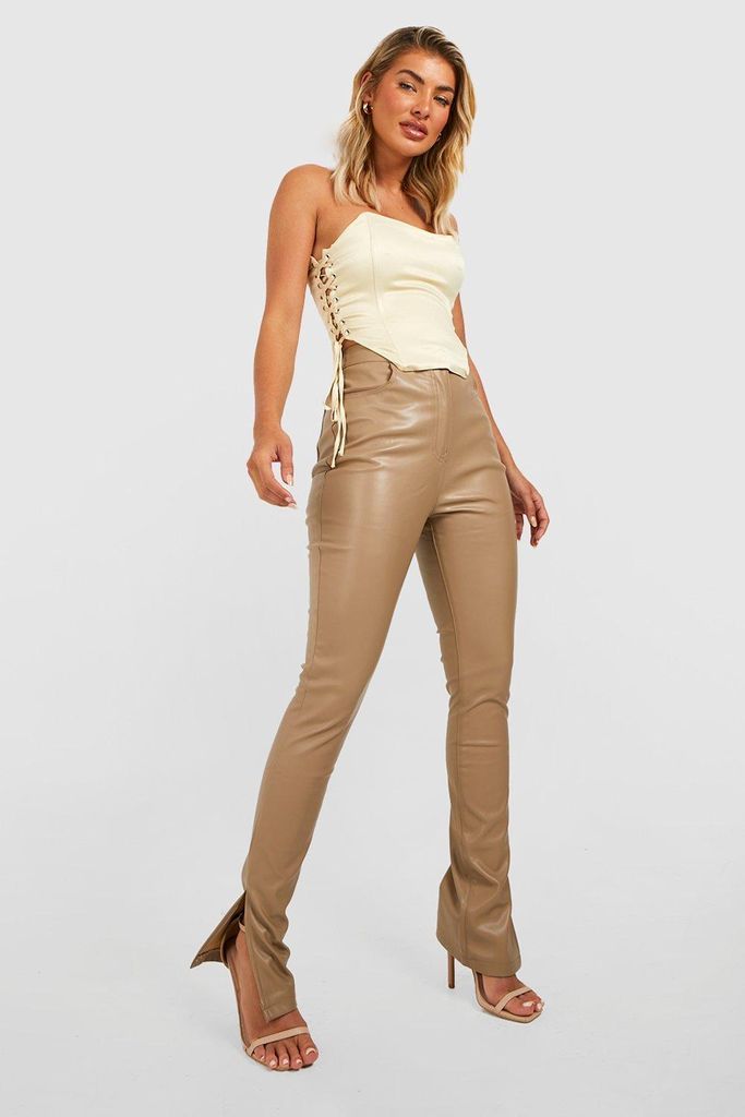 Womens Premium Leather Look Split Ankle Trousers - Beige - 8, Beige